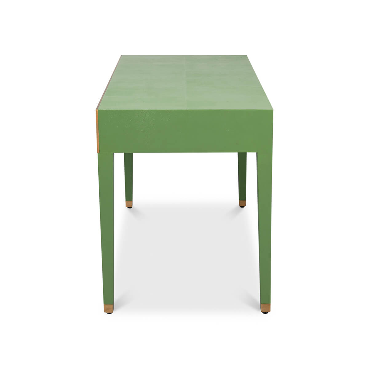 Side view showing clean lines of green leather desk