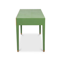 Side view showing clean lines of green leather desk
