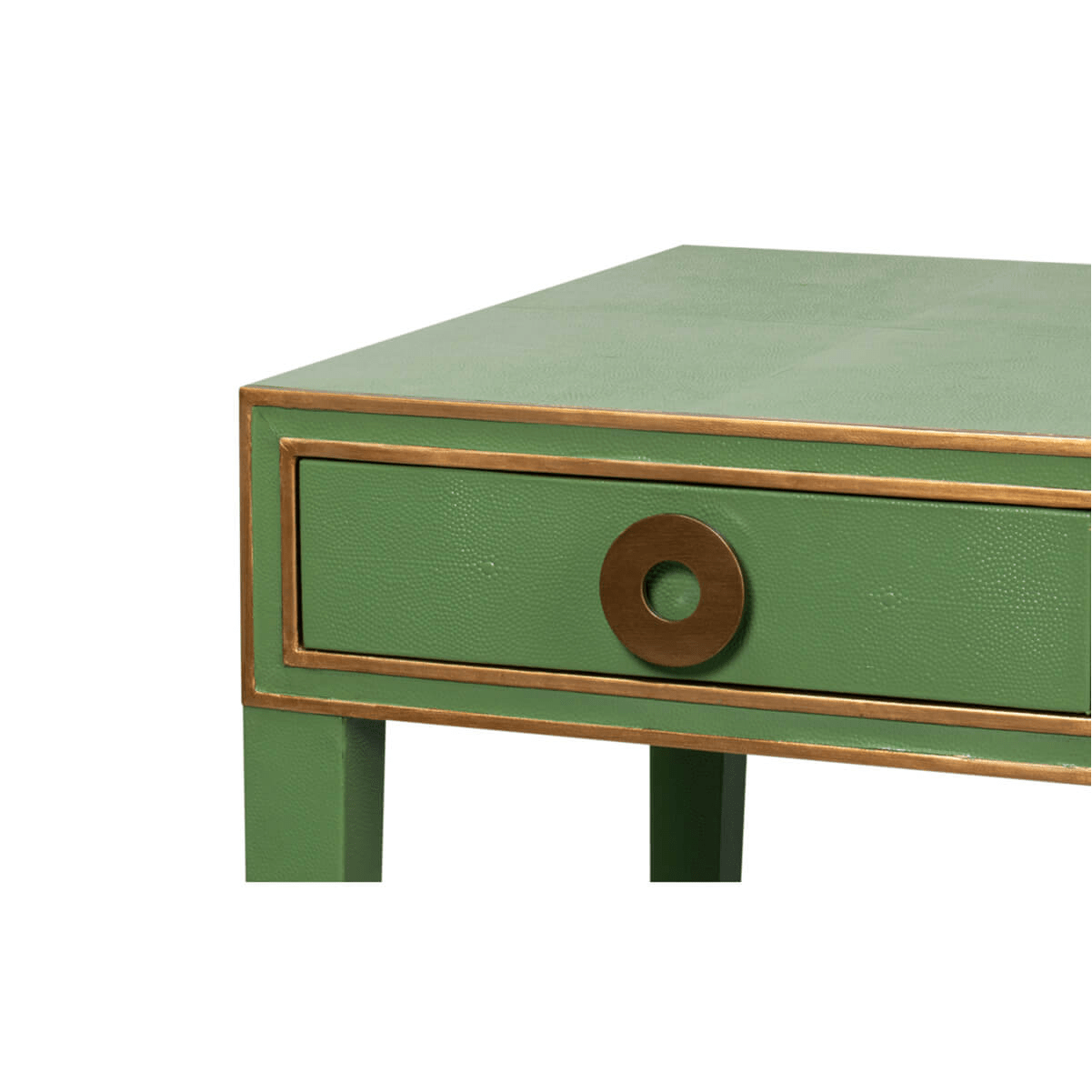Close-up of drawer detailing on Art Deco green desk