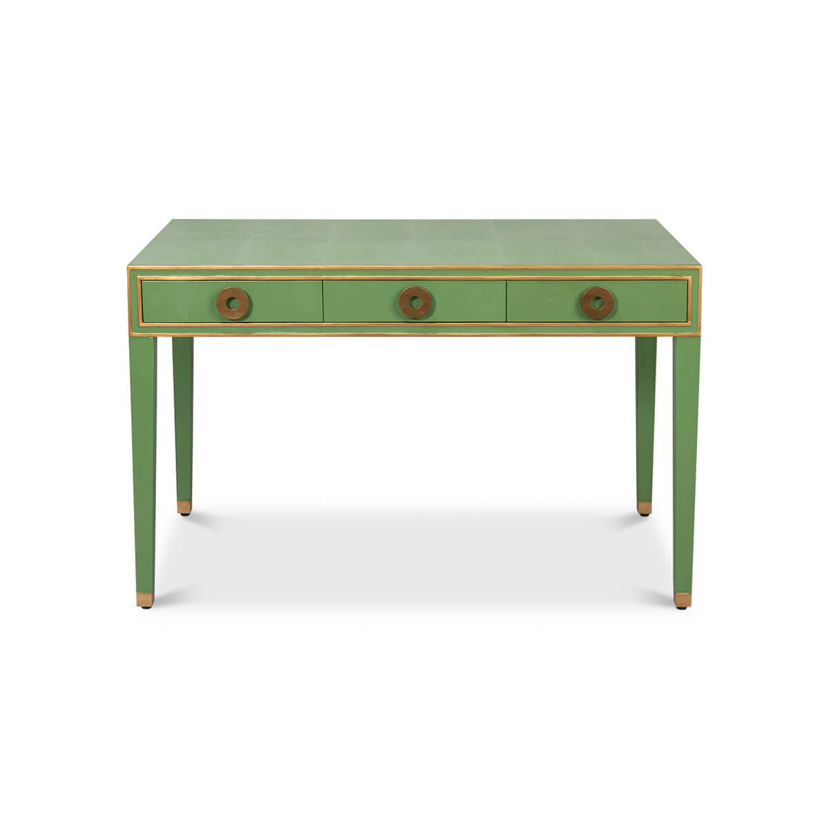 Front view of Art Deco green leather desk