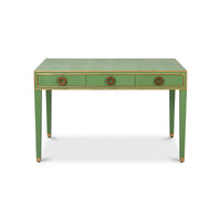Front view of Art Deco green leather desk