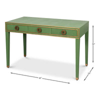 Measurement dimensions of Art Deco green leather desk