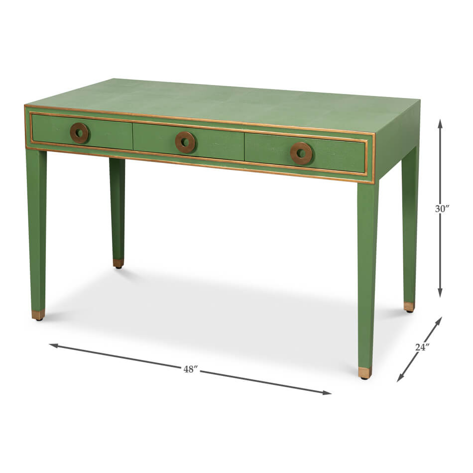 Measurement dimensions of Art Deco green leather desk