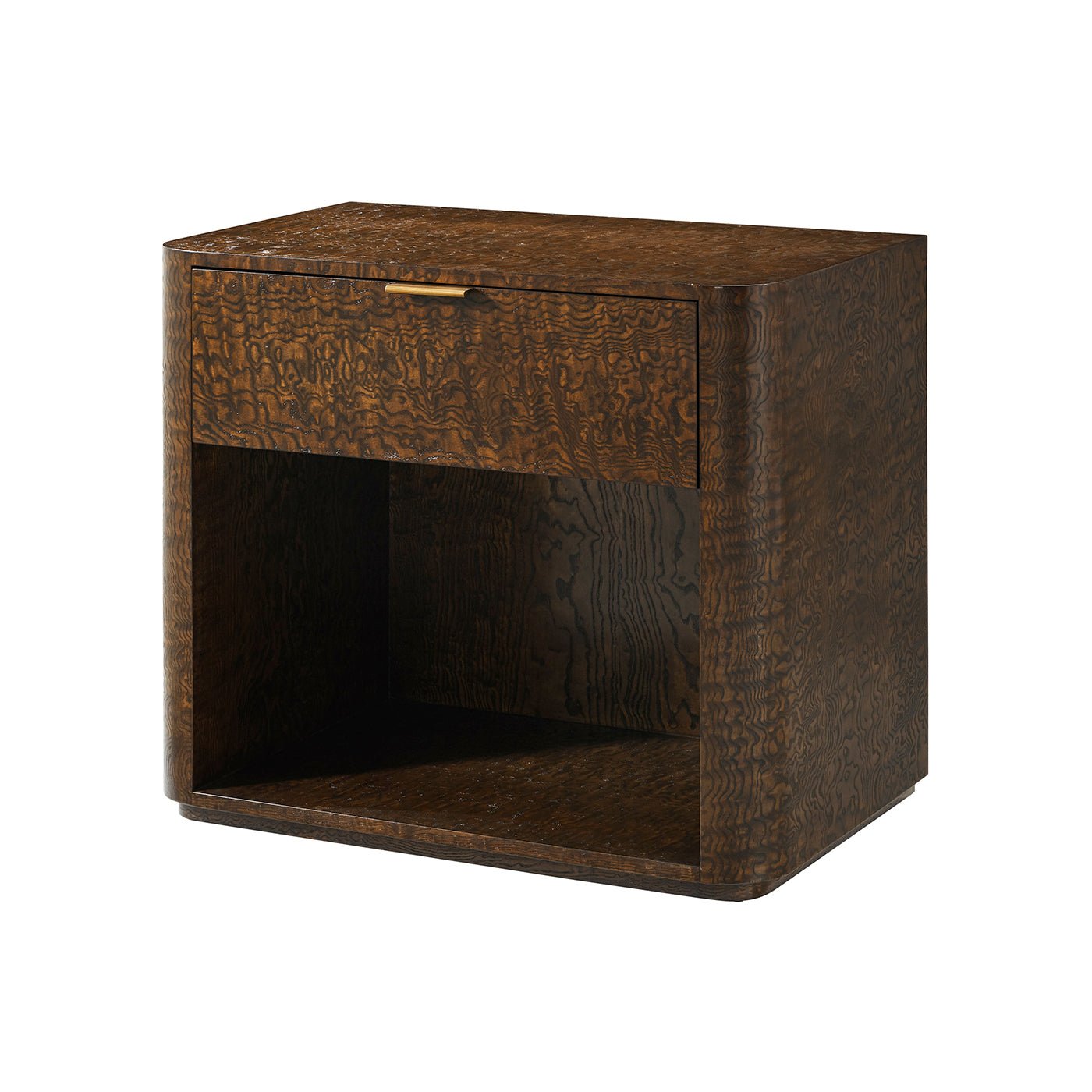 Art Deco nightstand, angled view with one drawer.