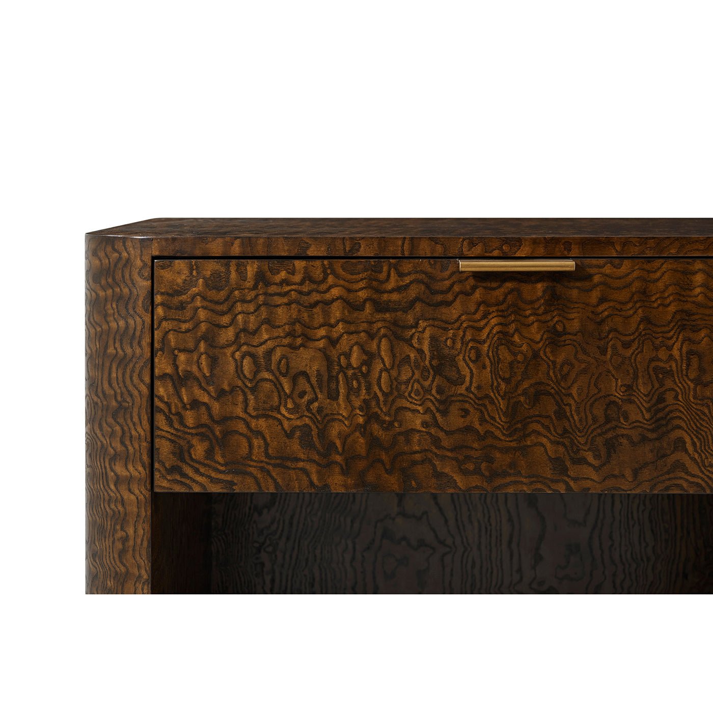 Close-up of Art Deco nightstand drawer detail.