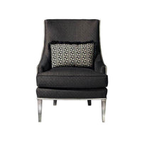 Black scoop back armchair, front view with pillow.