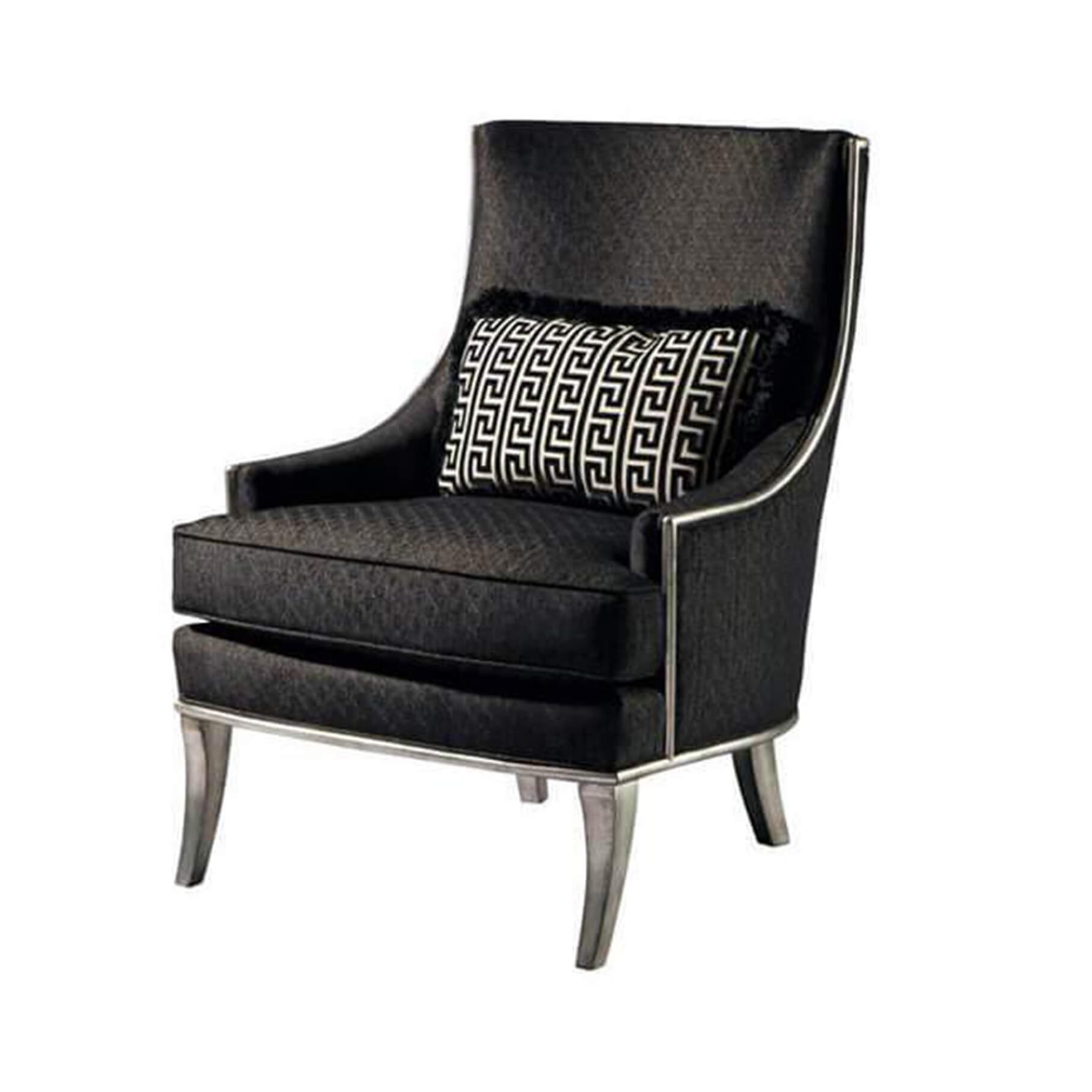 Black scoop back armchair, front angle view.