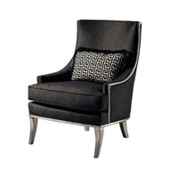 Black scoop back armchair, front angle view.