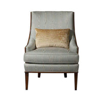 Light blue scoop back armchair, front view with pillow.
