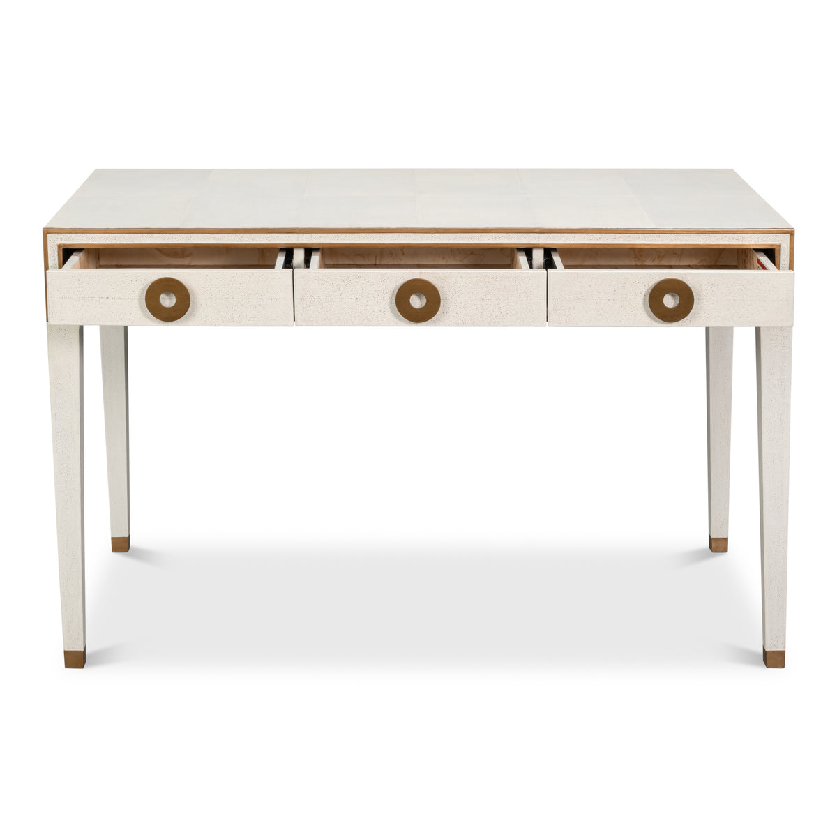 Art Deco Shagreen Leather Desk in Osprey White - additional view