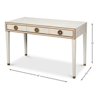 Dimension drawing for Art Deco Shagreen Leather Desk in Osprey White
