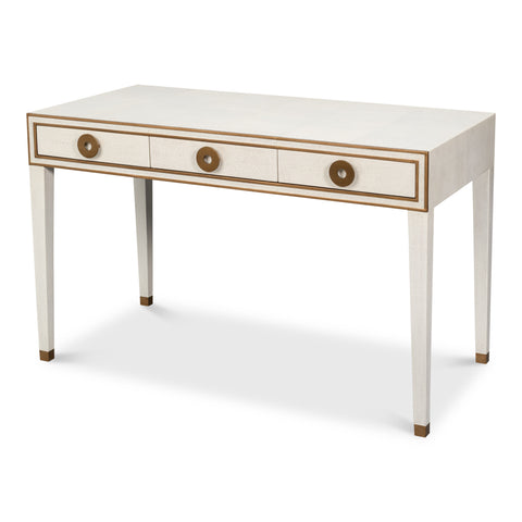 Art Deco Shagreen Writing Desk in White with Brass Ring Pulls