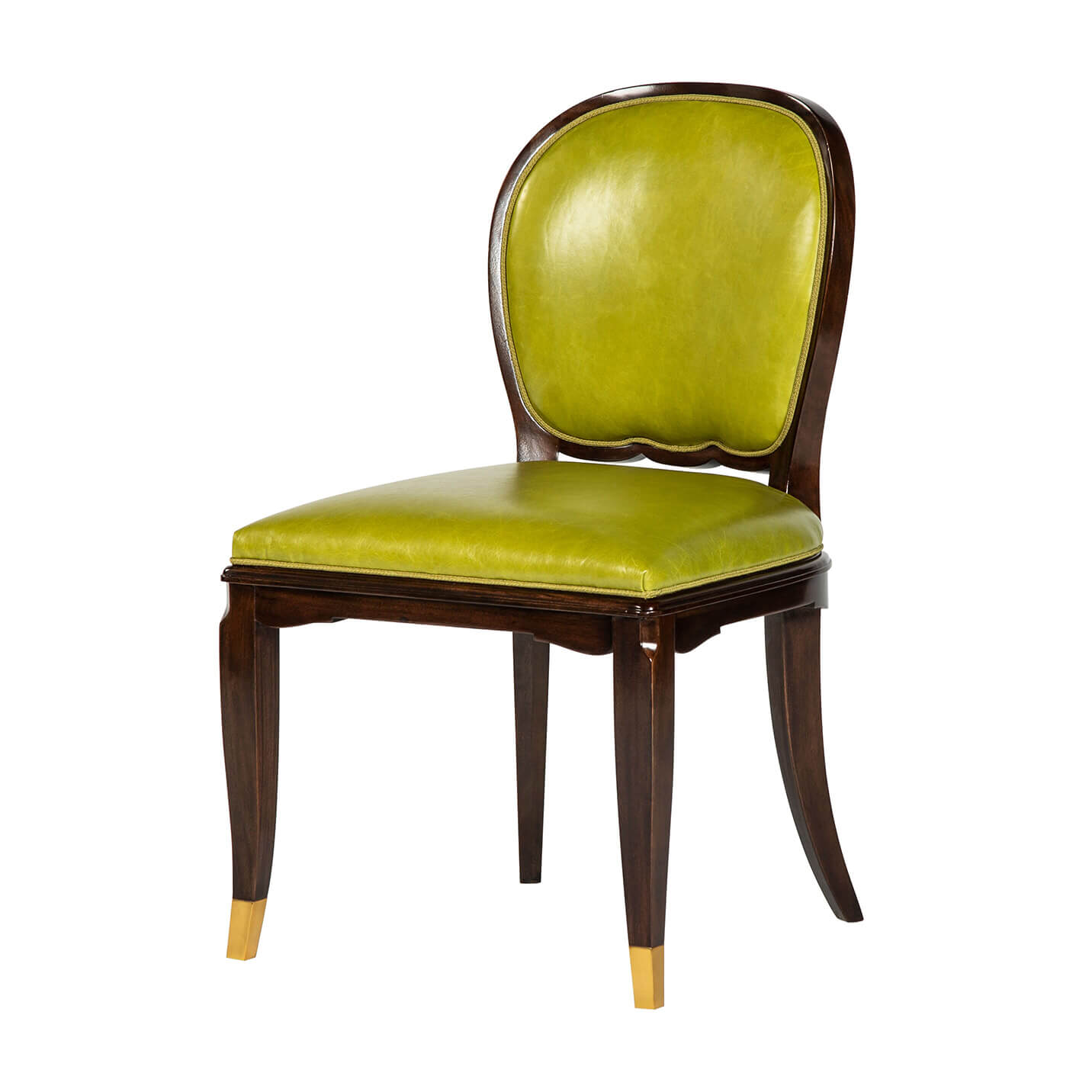 Green Art Deco dining chair front view.