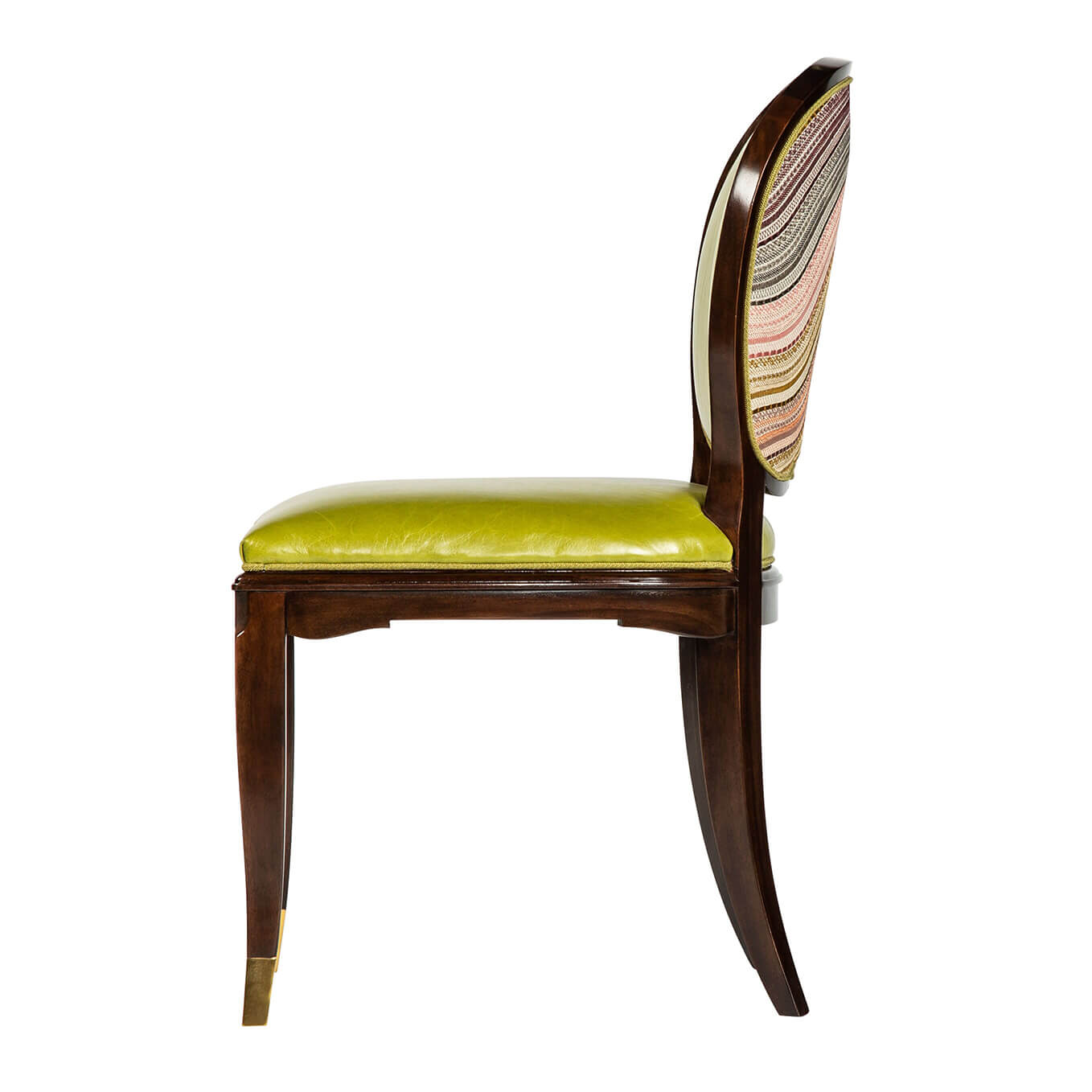 Side profile of Art Deco dining chair.