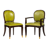 Pair of Art Deco dining chairs with and without arms.