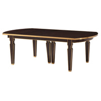 Mid-sized extension dining table, dark wood, partially contracted.
