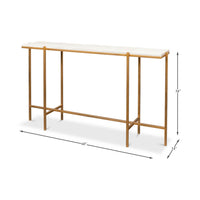 Console table dimensions illustration with gold frame.