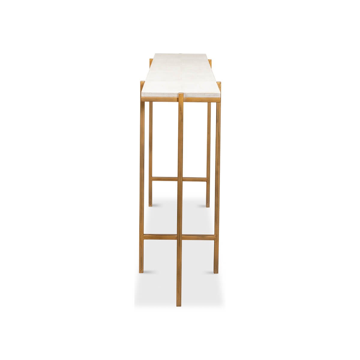 Side view of slim console table design.