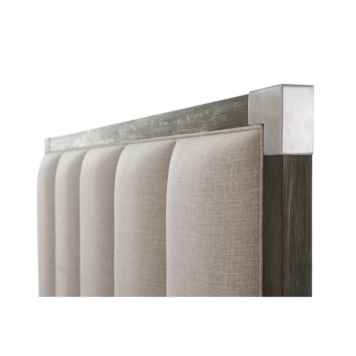 Art Deco bed headboard detail, nickel accents.