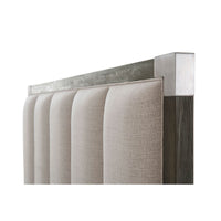 Art Deco bed headboard detail, nickel accents.