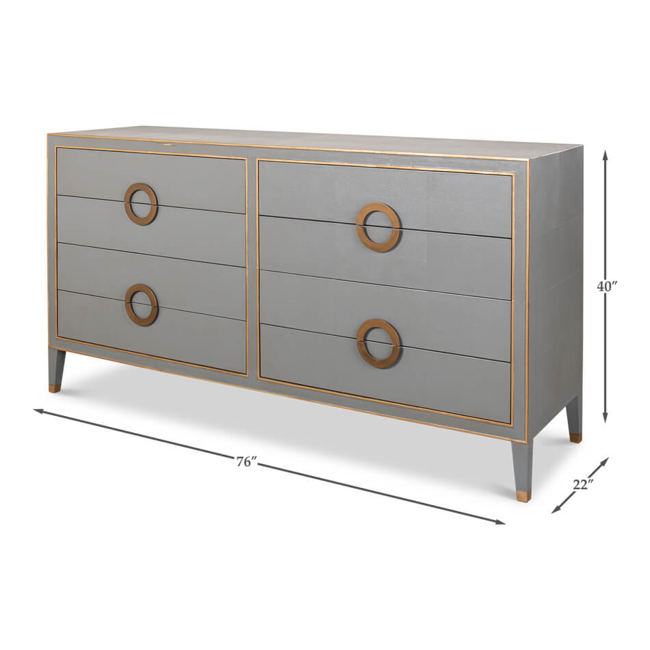 Dimensions illustrated for Art Deco dresser, 76x40x22 inches.