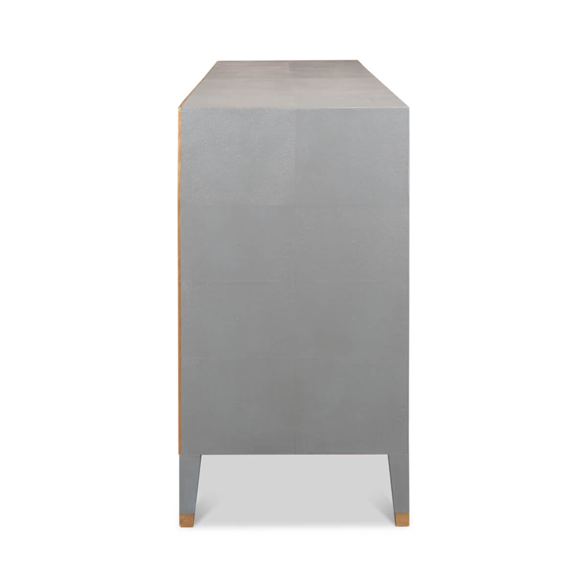 Side profile of Art Deco gray dresser.