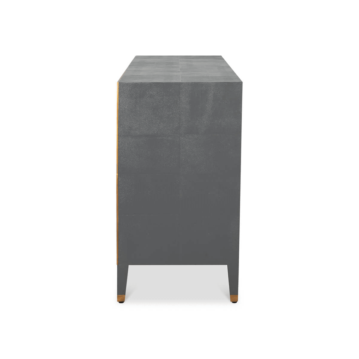 Side profile grey dresser, visible brass detail.