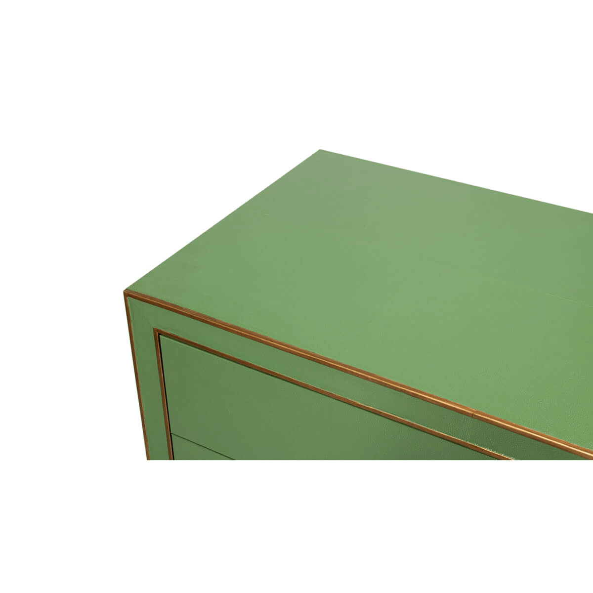 Smooth top corner of green shagreen dresser detail.