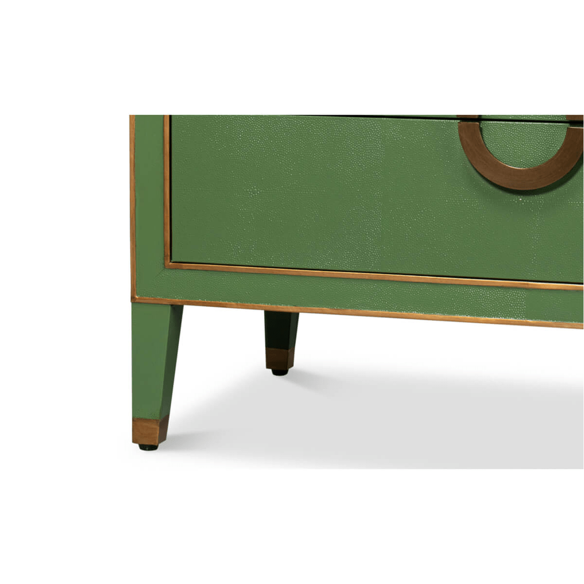 Dresser leg detail with bronze accents and trim.