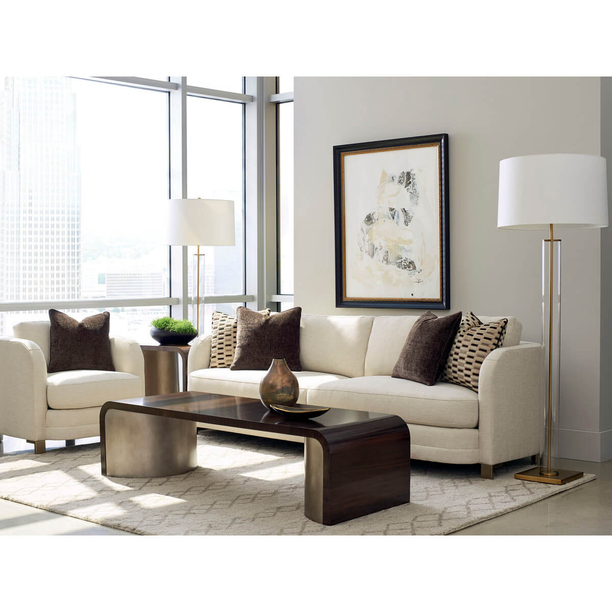Art deco coffee and side tables in bright lounge