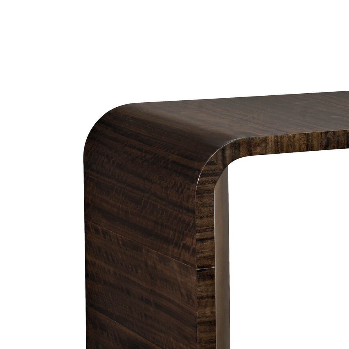 Close-up corner of art deco side table, dark wood