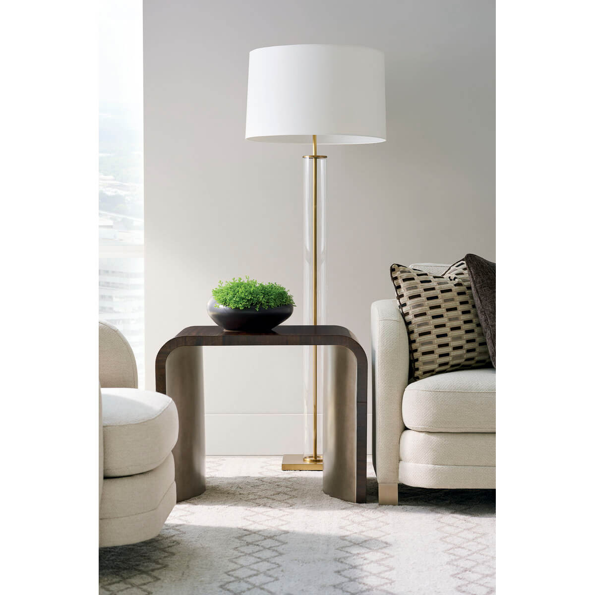 Art deco side table styled in modern living room