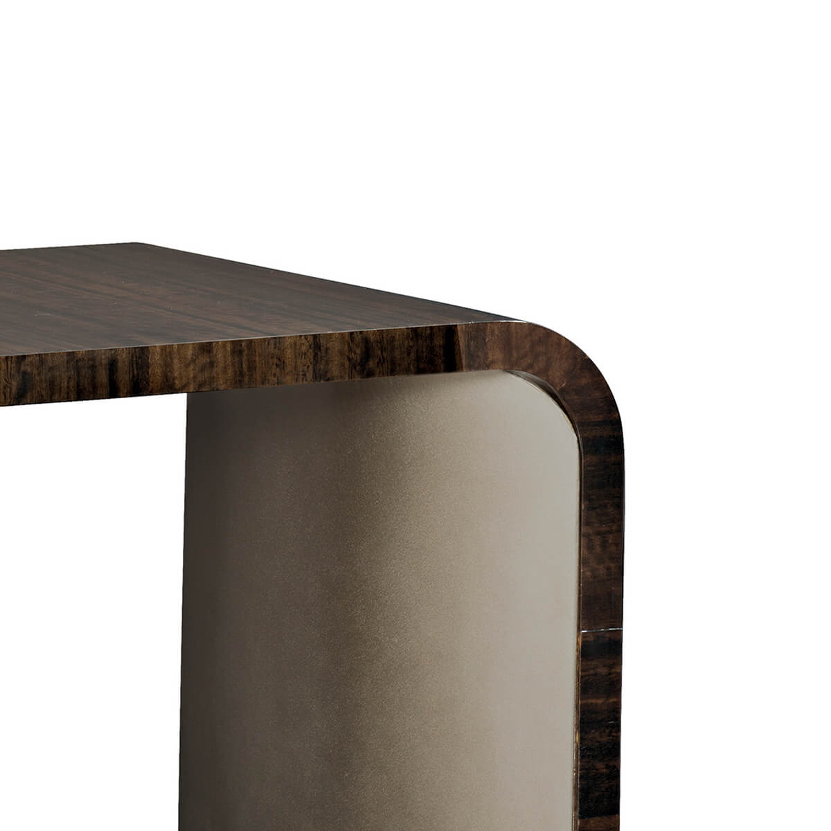 Side view of art deco side table with curved edge
