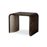 Dark wood art deco side table against white background