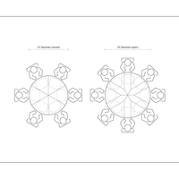 Diagram of seating capacity and table dimensions.