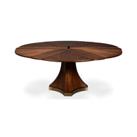 Walnut dining table with leaves partially extended.