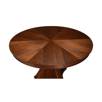 Top view of the round walnut dining table.