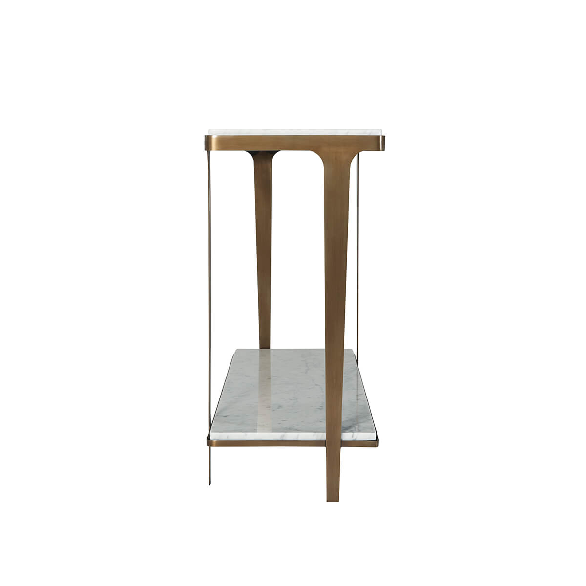 Side view of marble console table design.