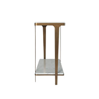 Side view of marble console table design.