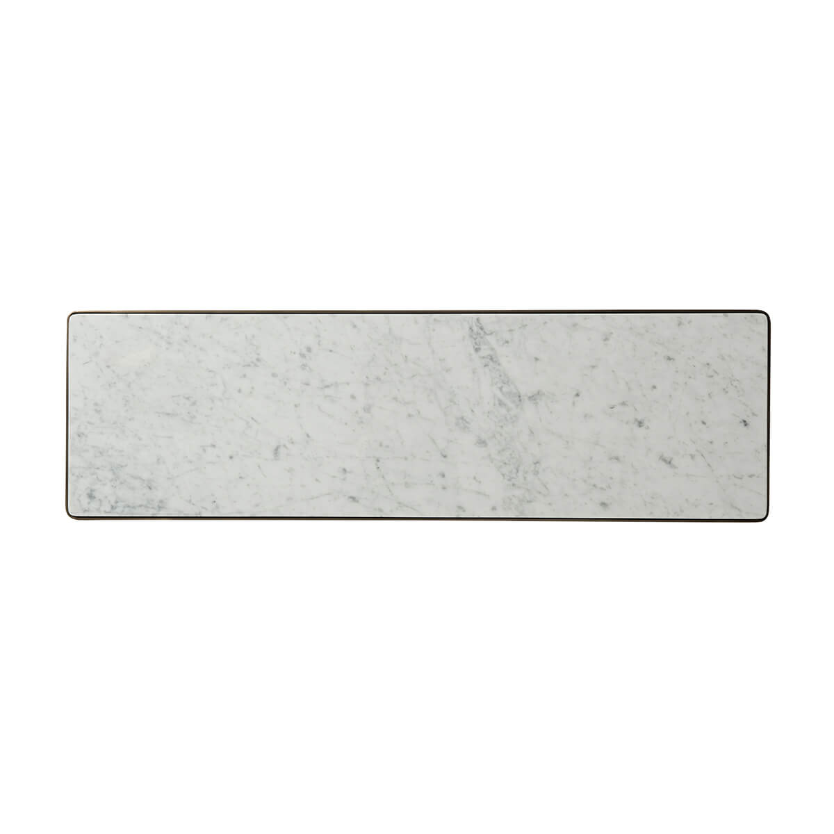 Top view of marble surface on console table.