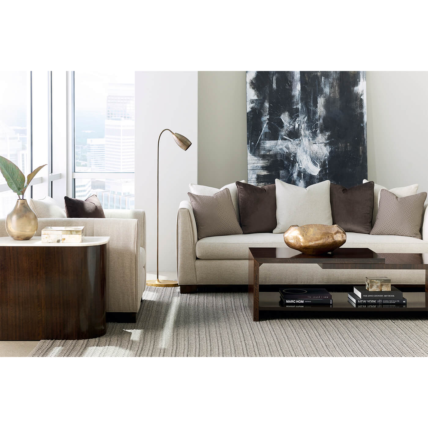 Beige sofa in living room, side table visible.