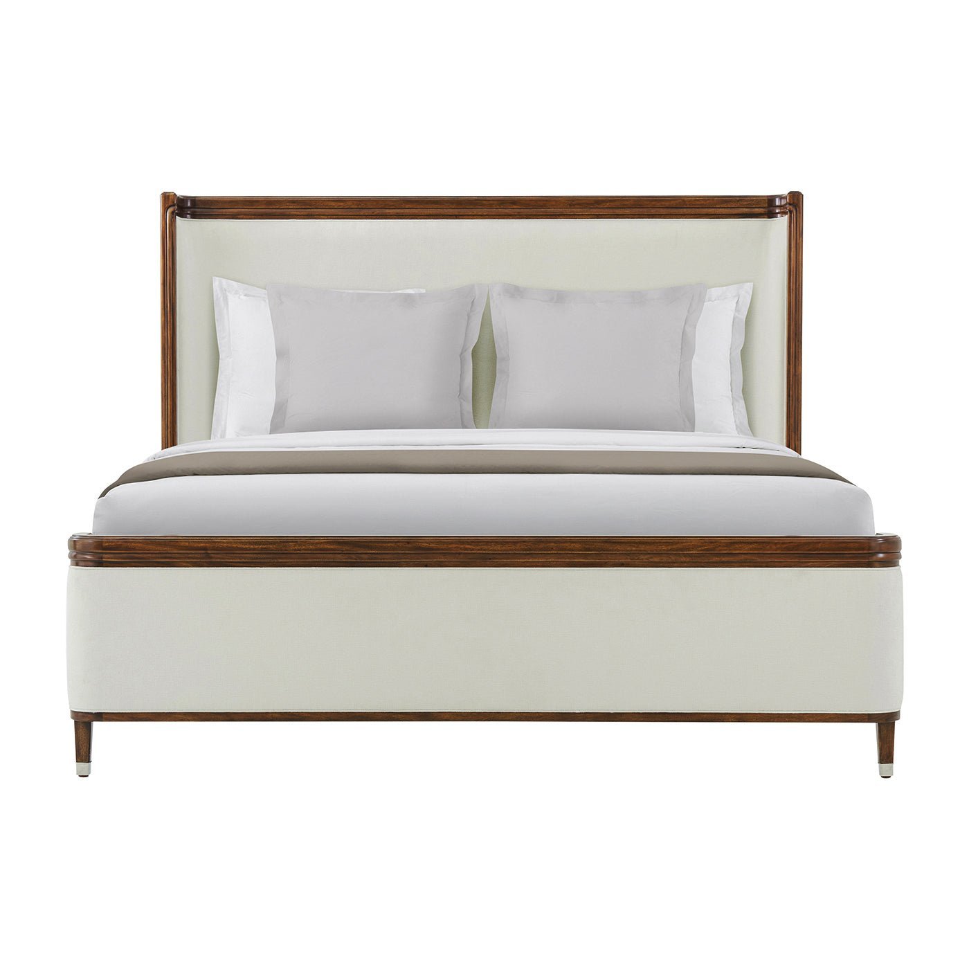 Front view of upholstered bed, California King size.
