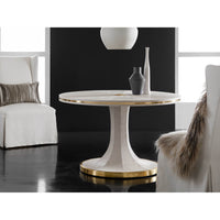 Art Deco table styled in modern living room, frontal view.
