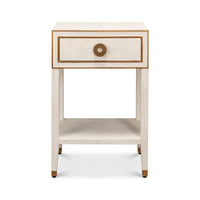 Art Deco white nightstand front view.