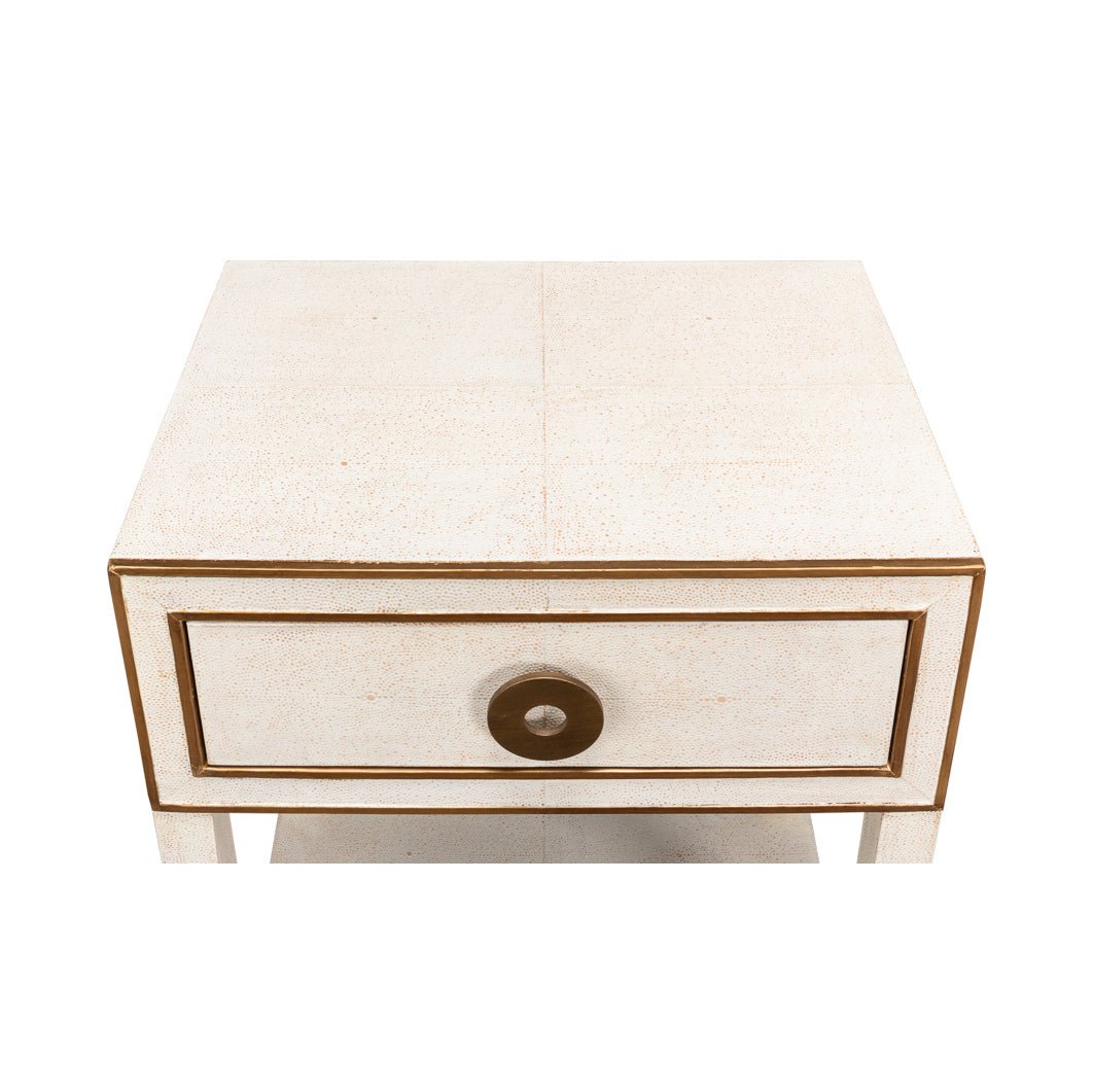 Top view of Art Deco white nightstand.