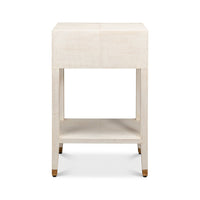 Back view of Art Deco white nightstand.