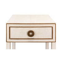 Close-up front of Art Deco nightstand drawer.