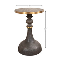 Dimensions of the Artisan accent table with scale reference.