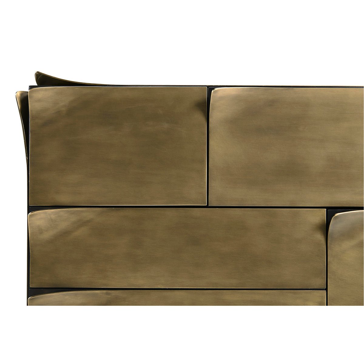 Detail of brass dresser drawer fronts, seamless design.