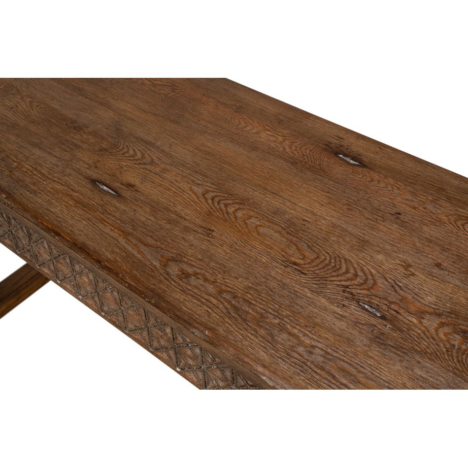 Close-up detail of console table top surface.